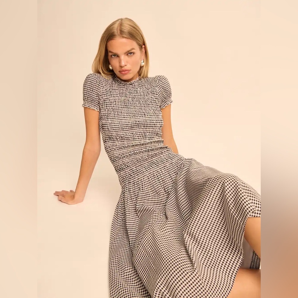Reformation Black and White Gingham Midi Dress